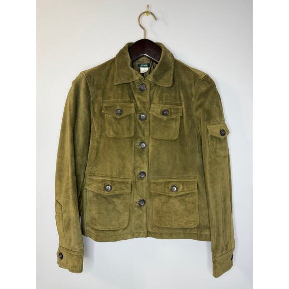 J. Crew Vintage Y2K  Suede Leather Field Utility Cargo Jacket Women's PS Green - Picture 3 of 15